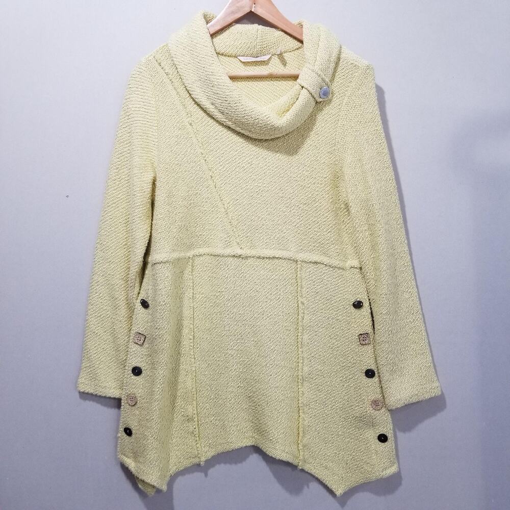 Soft Surroundings Sweater Womens Small Yellow Cowl Neck Breakwater Tunic 2A793